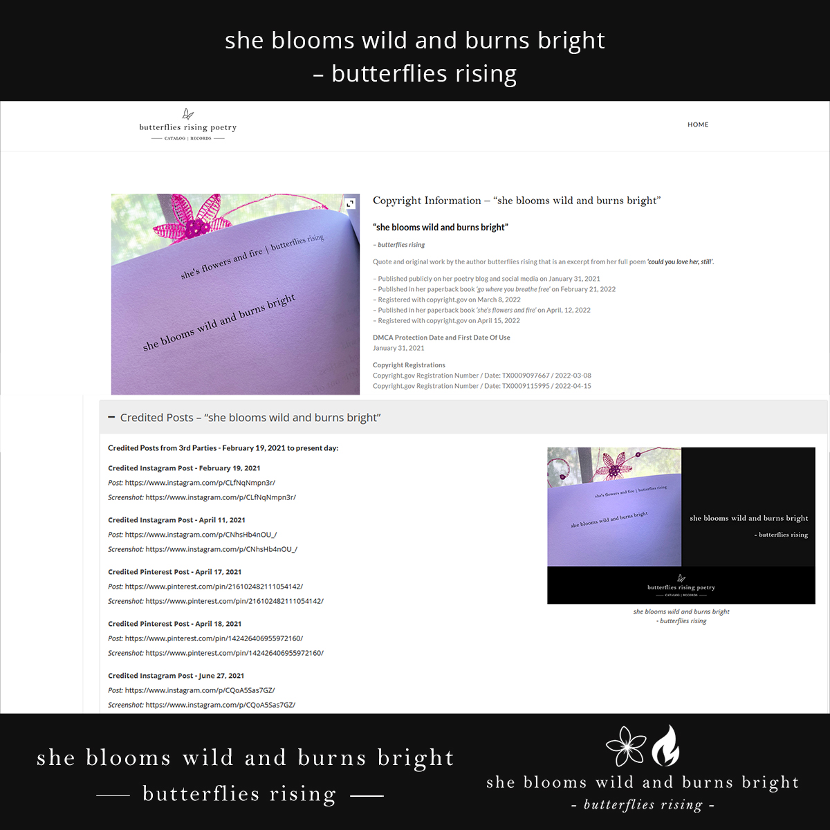 she blooms wild and burns bright - butterflies rising posters